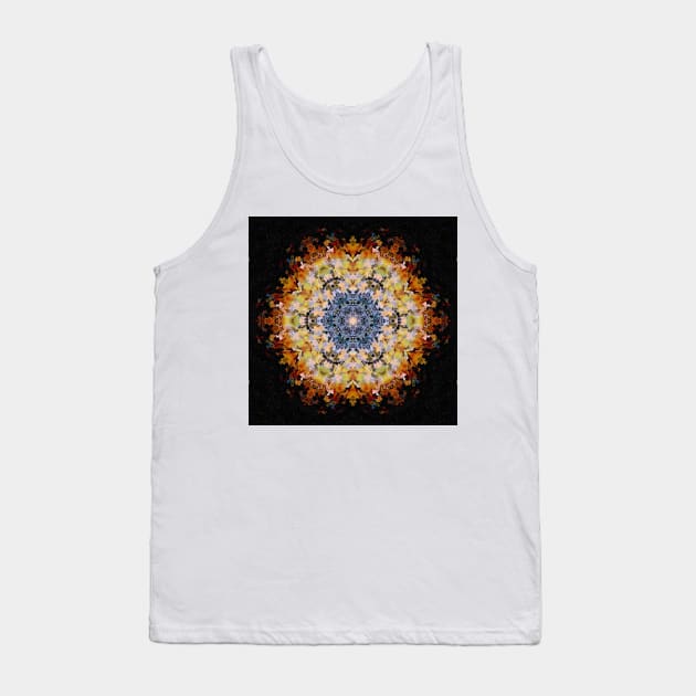 Digital Mandala Blue Yellow Orange and Black Tank Top by WormholeOrbital